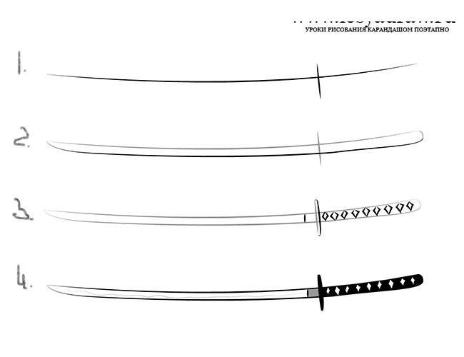 Катана рисунок карандашом фото