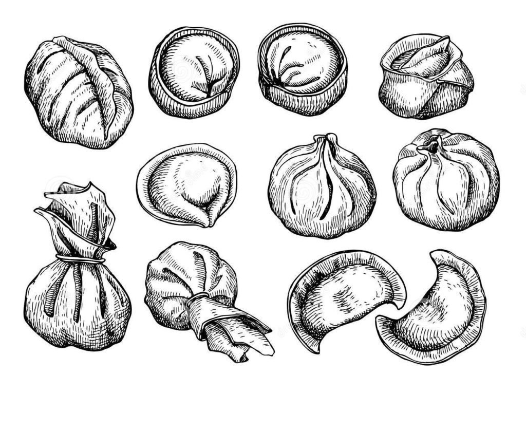 Хинкали рисунок черно белое фото