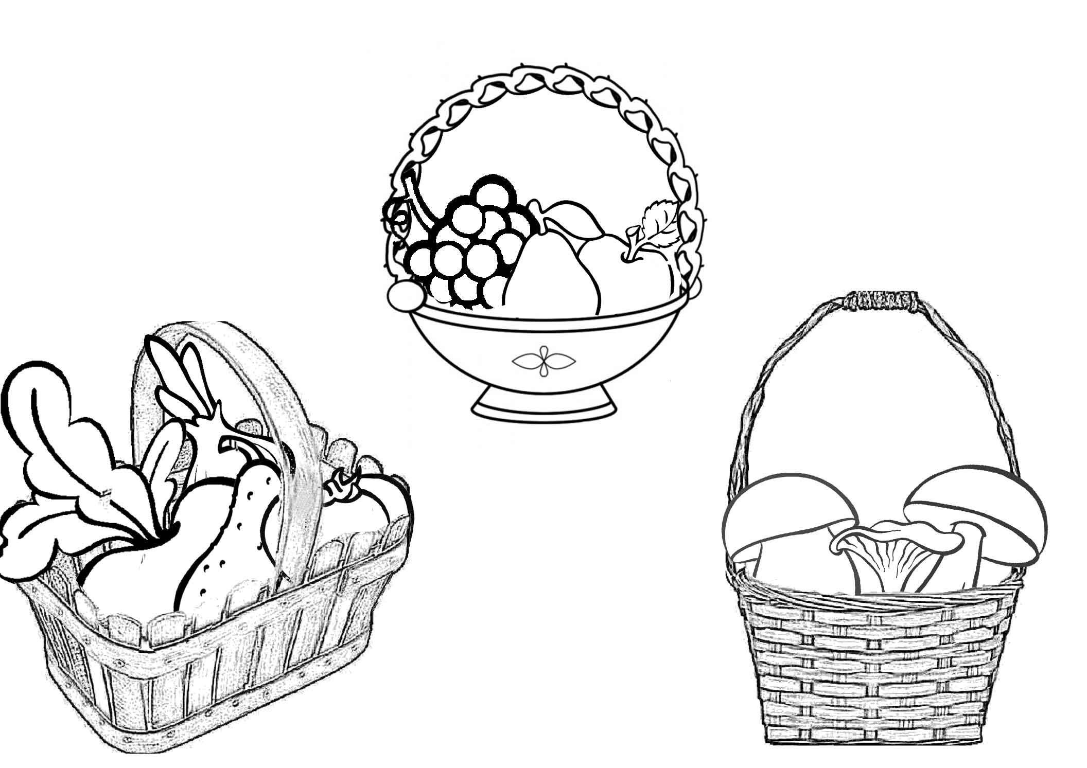 Корзина с грибами рисунок карандашом для детей легко фото
