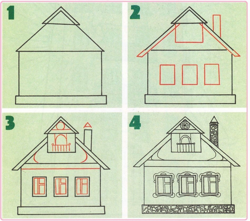 Поэтапный рисунок простого дома карандашом фото
